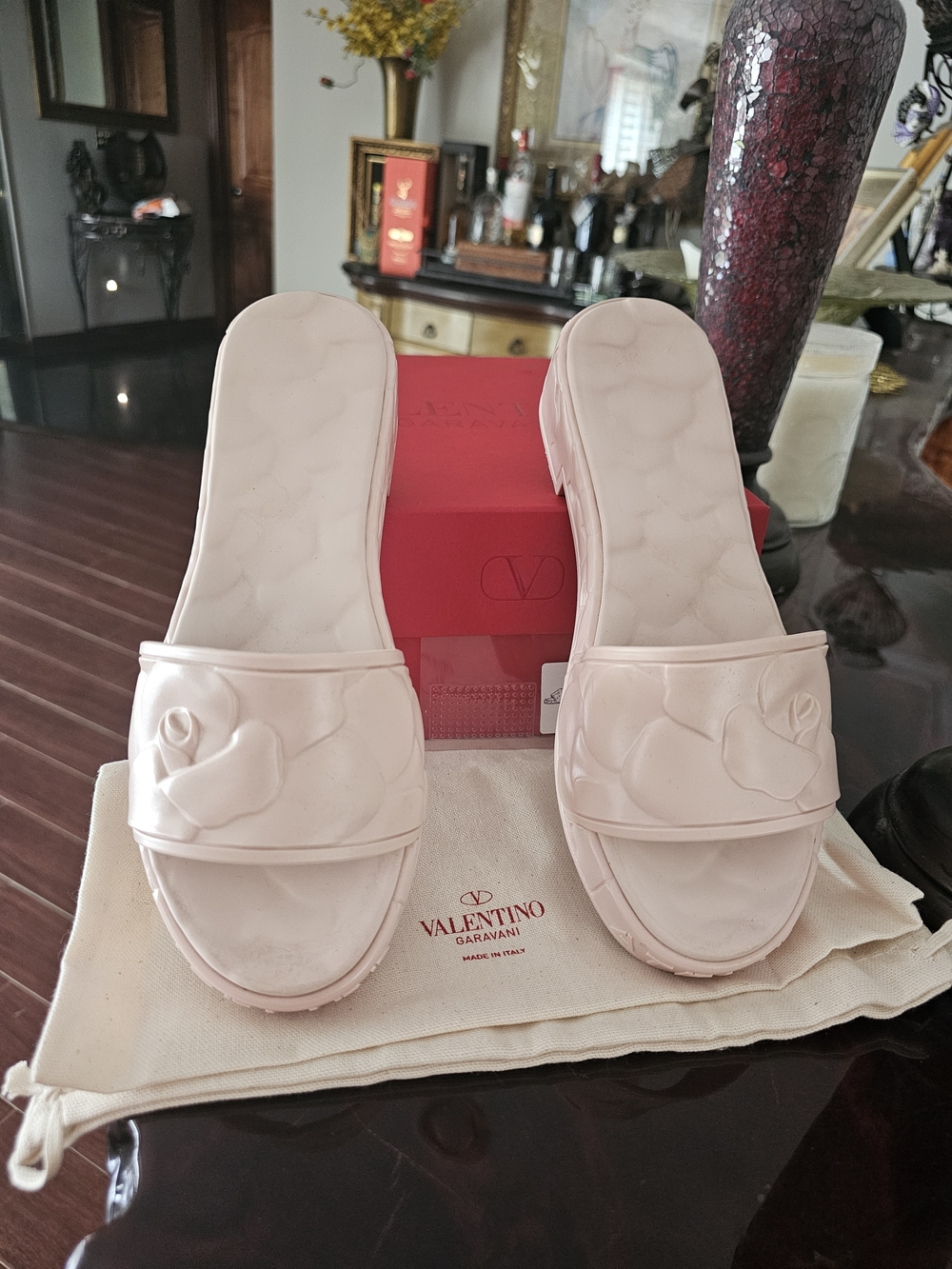 Valentino Garavani Light Pink Floral Slide Sandals
